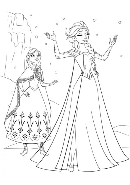 Dibujo para Colorear de Elsa y Su Hermana Anna