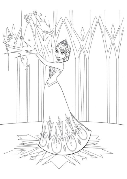 Dibujo para Colorear de Elsa en el Palacio de Hielo