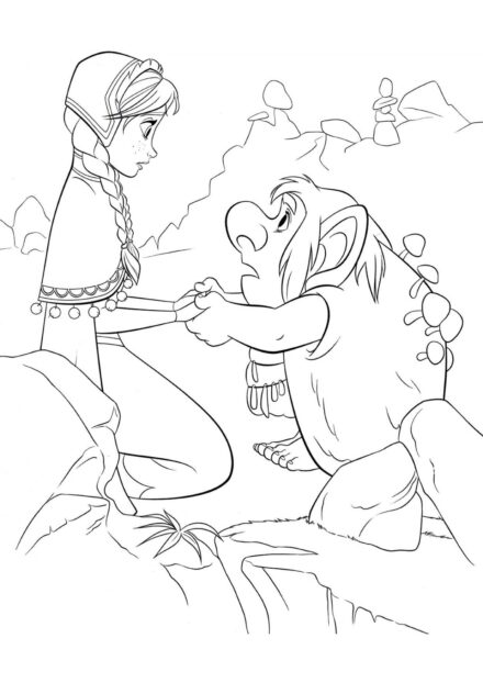 Dibujo para Colorear de Anna y el Troll Pabbie