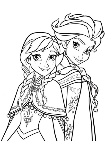 Dibujo para Colorear del Retrato de Elsa y Anna