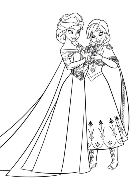 Dibujo para Colorear de Elsa Dándole a Anna un Copo de Nieve