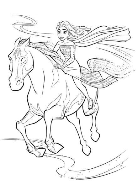 Dibujo para Colorear de Elsa en un Caballo Mágico