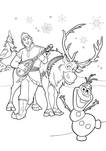 Dibujo para Colorear de Kristoff, Olaf y Sven