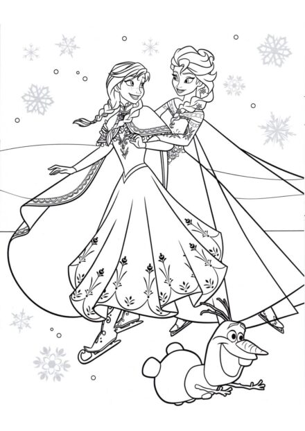 Dibujo para Colorear de Elsa y Anna Patinando sobre Hielo