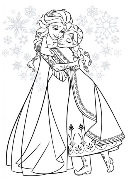 Dibujo para Colorear de Anna Abrazando a Elsa