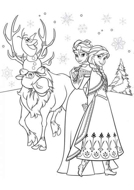 Dibujo para Colorear de Hermanas, Sven y Olaf