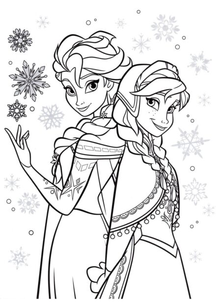 Dibujo para Colorear de Anna, Elsa y Su Magia