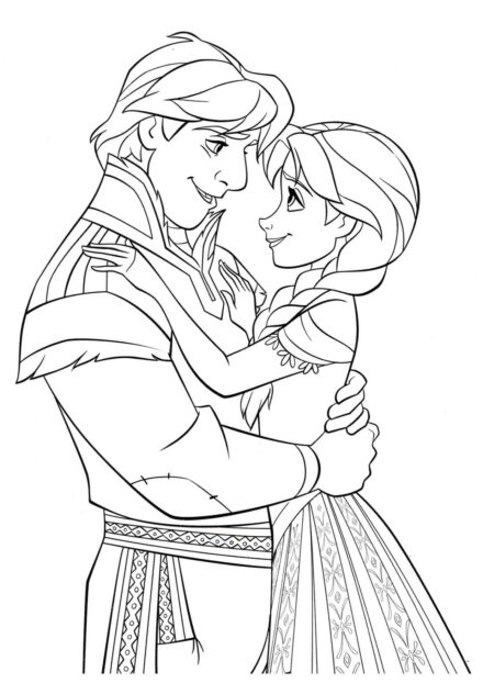 Dibujo para Colorear de Anna y Kristoff Abrazados