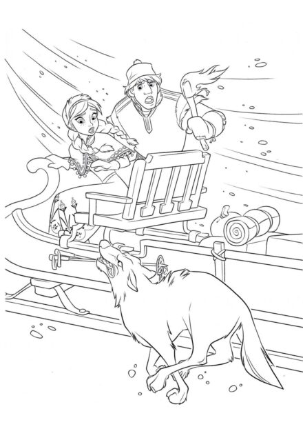 Dibujo para Colorear de Anna y Kristoff en el Trineo