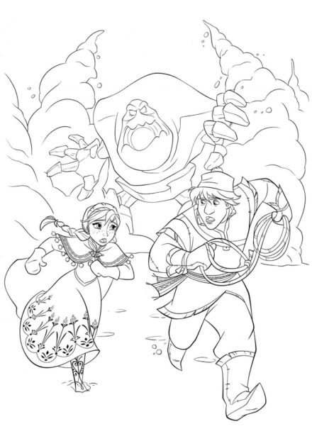 Dibujo para Colorear de Anna y Kristoff Huyendo