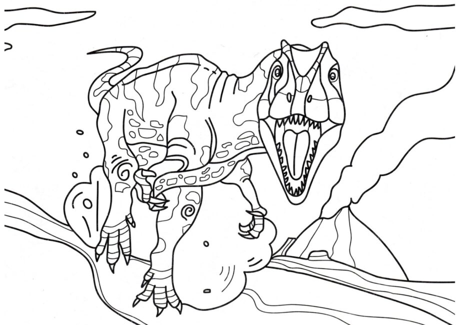 Dibujo para Colorear de Allosaurus en la Caza