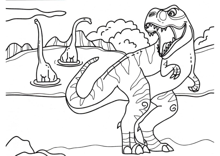 Dibujo para Colorear de Tyrannosaurus Cazando