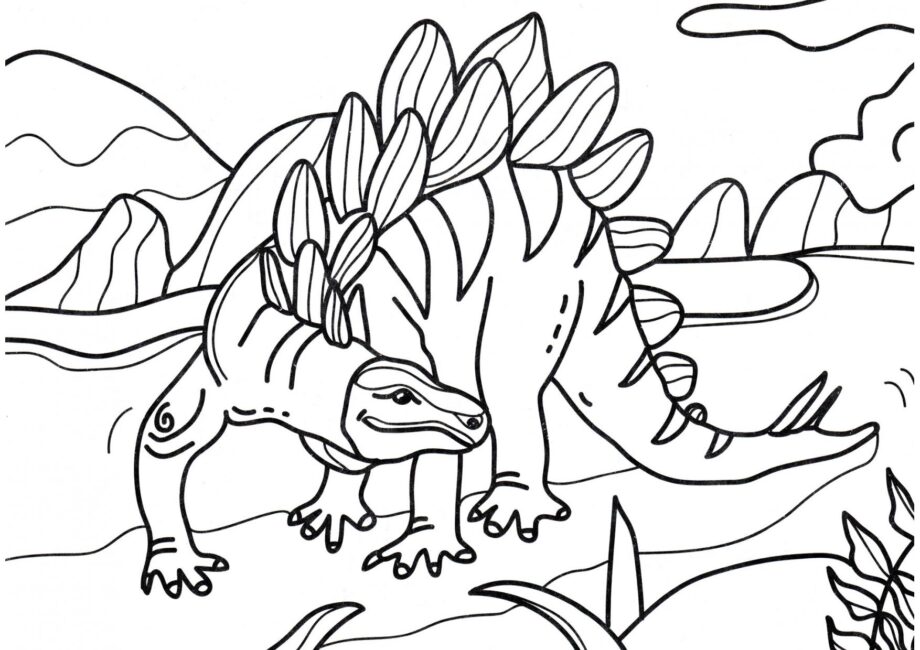 Dibujo para Colorear de Stegosaurus Buscando Comida