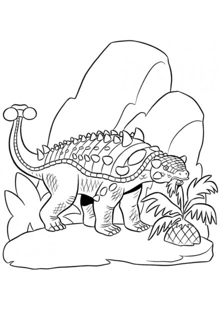 Dibujo para Colorear de Ankylosaurus Comiendo una Palma