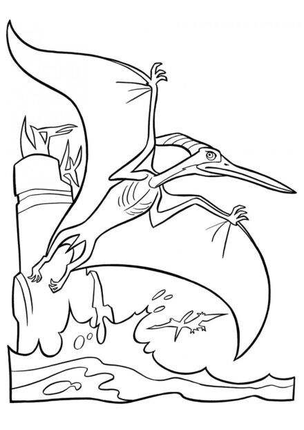 Dibujo para Colorear de Pteranodon Volando sobre el Mar